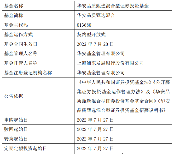 成立仅一周即开放，华安品质甄选7月27日起可申购赎回，净值暂未有明显变动